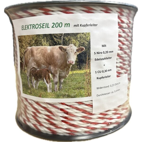Elektroseil rot/weiß aus PE Monofilen ca. 5,4 mm 200 m